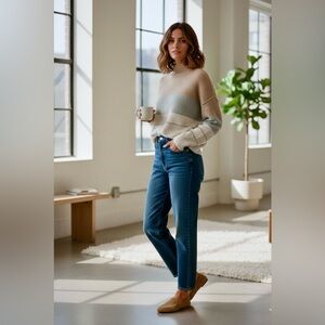 Anthropologie Pilcro Alani Cashmere Mock Neck Stripe Sweater-Medium